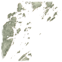 Watercolour Sketch map in shades of muted green and brown of Head Harbour Passage showing its many small islands.